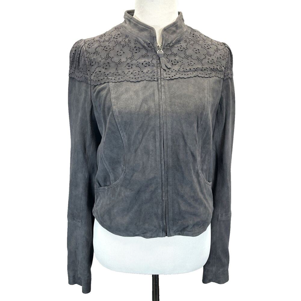 Elevenses Gray Suede Jacket with Lace Detail